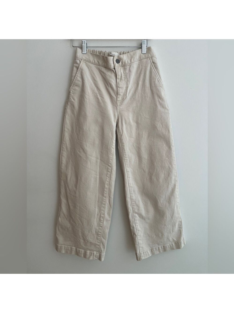 OAK + FORT Wide Leg Cropped Cream Colour Jeans Elastic Back Waist Neutral Boho